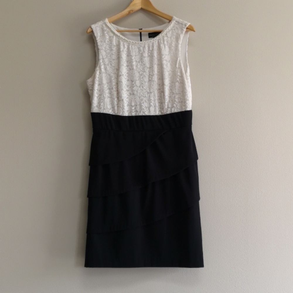 Connected Apparel pleated lace and pearl dress